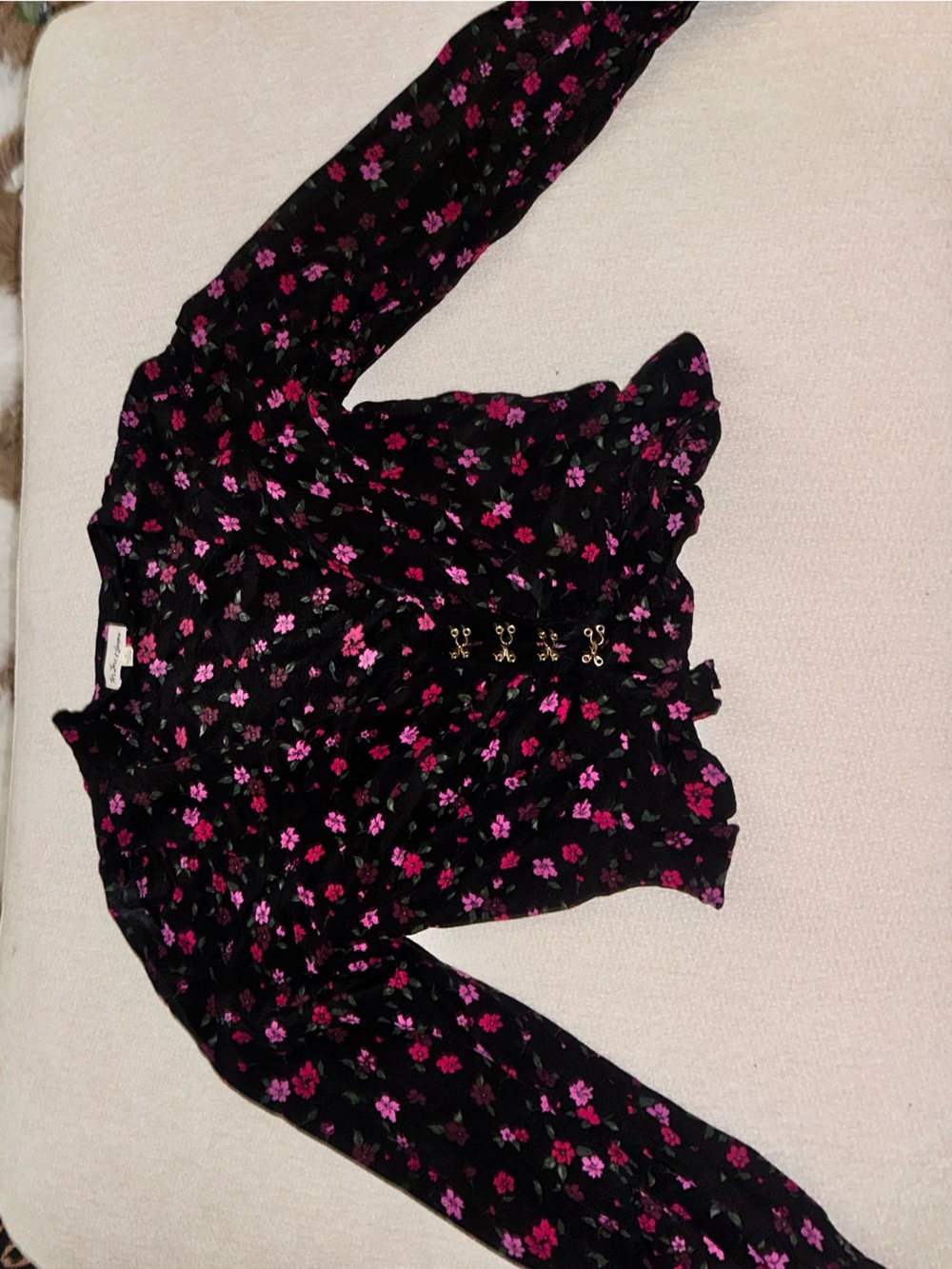 For Love And Lemons Black Floral Crop Long sleeve Blouse